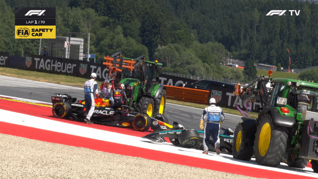 Kolizja Maxa Verstappena i Andrei Kimi Antonellego podczas Grand Prix Austrii 2025