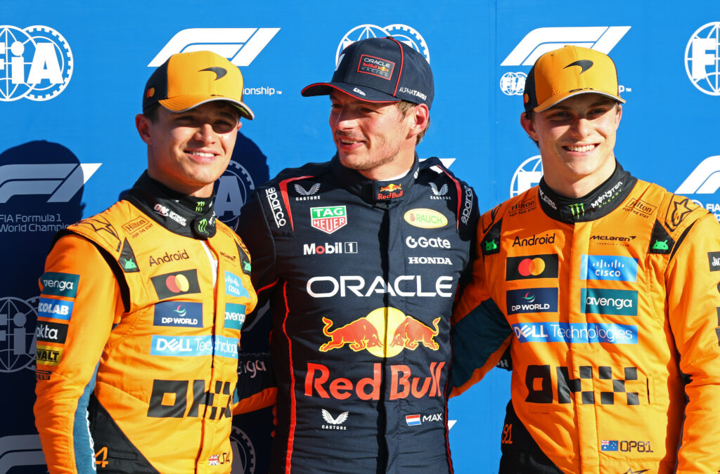 Lando Norris, Max Verstappen i Oscar Piastri po kwalifikacjach do Grand Prix Włoch.