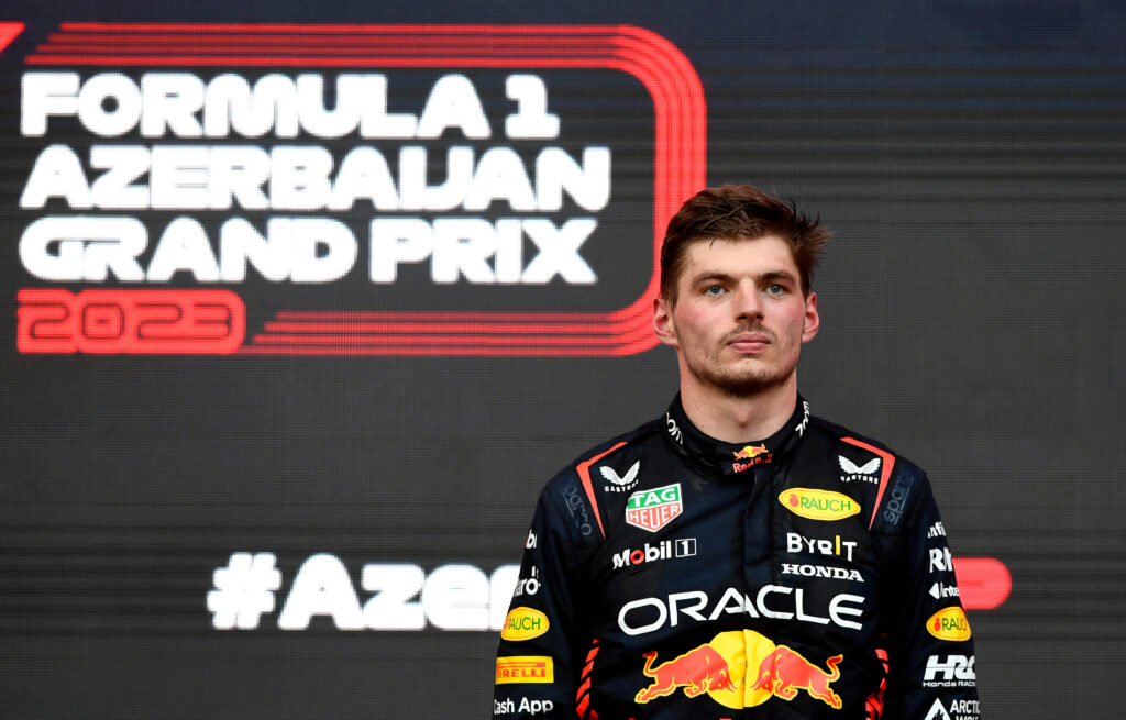 Max Verstappen na podium w Grand Prix Azerbejdżanu 2023. 