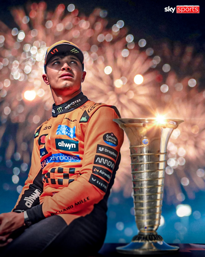Grafika z Lando Norrisem, mistrzem świata 2025.