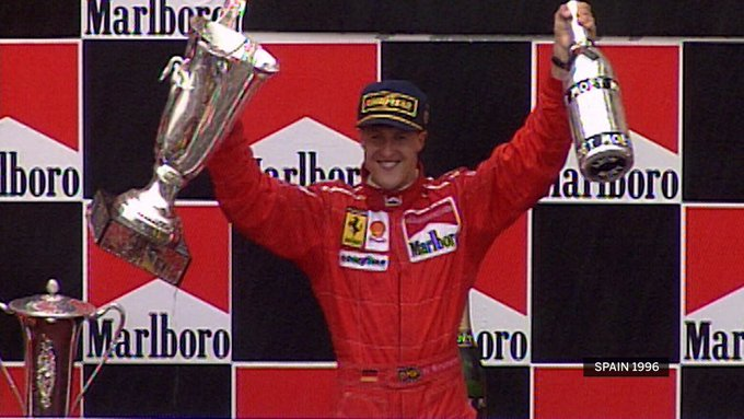 Michael Schumacher po Grand Prix Hiszpanii 1996.
