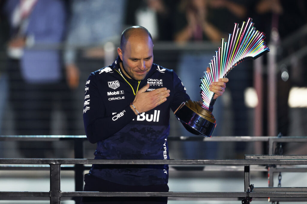 Gampiero Lambiase na podium Grand Prix Las Vegas 2025.
