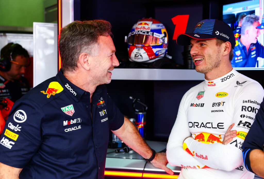 Christian Horner i Max Verstappen w trakcie Grand Prix Emillia-Romagnia 2024.